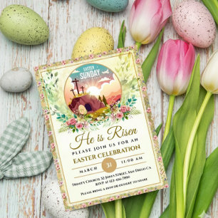 Er ist auferstanden Ostern Aquarell Blumen, Religi Feiertagskarte