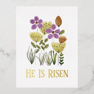 Er ist auferstanden Ostern Florale Kirchgottesdien Folien Feiertagspostkarte