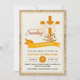 Er ist auferstanden Ostern Kreuz, Blumen, Elegante Ankündigung