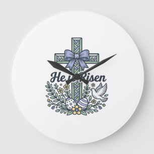 Er ist auferstanden Ostern Kreuz Vintage Vektor Große Wanduhr