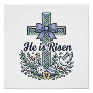 Er ist auferstanden Ostern Kreuz Vintage Vektor Poster