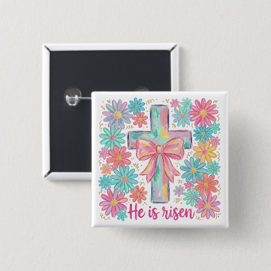 "Er ist auferstanden" Religiöses Kreuz Ostern Button (Vorne & Hinten)