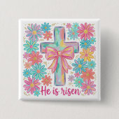 "Er ist auferstanden" Religiöses Kreuz Ostern Button (Vorderseite)