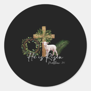 Er ist auferstanden Schaf Lamm Kreuz Jesus Christl Runder Aufkleber