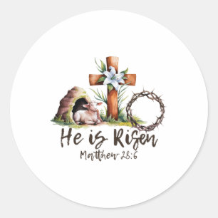 Er ist auferstanden Schaf Lamm Kreuz Jesus Christl Runder Aufkleber