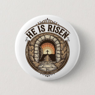 Er ist auferstanden Vintage-Ostern-Kreuz-Shirt Button