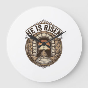 Er ist auferstanden Vintage-Ostern-Kreuz-Shirt Große Wanduhr