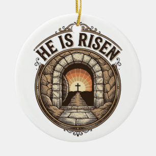 Er ist auferstanden Vintage-Ostern-Kreuz-Shirt Keramik Ornament