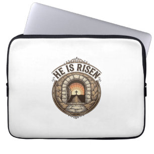 Er Ist Auferstanden Vintage Ostern Kreuz Shirt Laptopschutzhülle