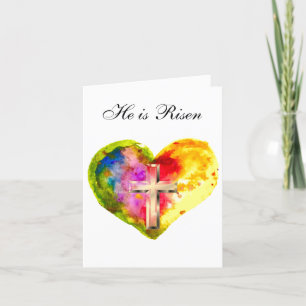 Er ist auferstanden Wasserfarben Ostern Herz Kreuz Dankeskarte