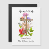 Er ist aufgewachsen, Blumenholz Osterkreuz, religi Magnetkarte (Vorne/Hinten)