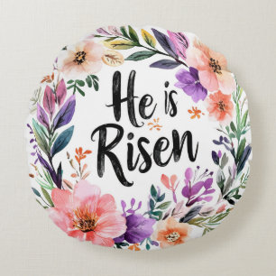 Er ist blühend aufgezogen rundes kissen