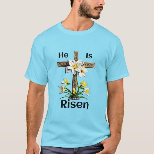 Er ist Christlich Risen Oaster Cross Lilies T-Shirt (Vorderseite)