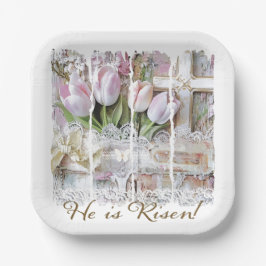 Er ist Christlicher Risen Oaster Tulip Cross Vinta Pappteller