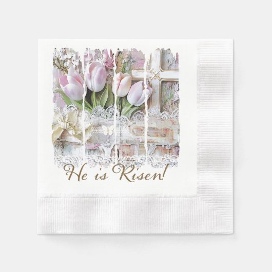 Er ist Christlicher Risen Oaster Tulip Cross Vinta Serviette (Vorderseite)