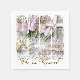 Er ist Christlicher Risen Oaster Tulip Cross Vinta Serviette