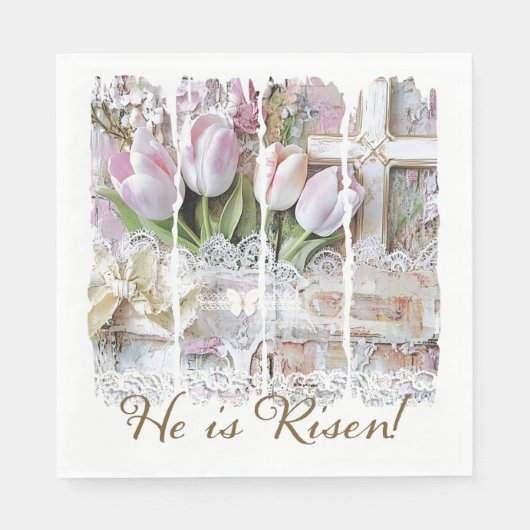 Er ist Christlicher Risen Oaster Tulip Cross Vinta Serviette (Vorderseite)