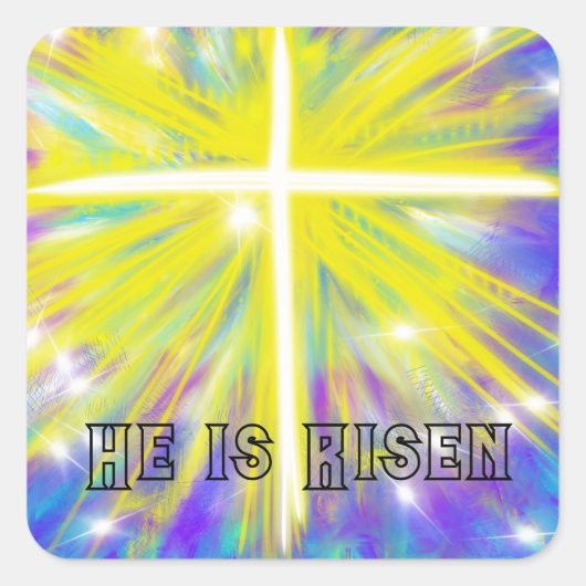 Er ist das Christliche Osterkreuz Quadratischer Aufkleber (Vorderseite)