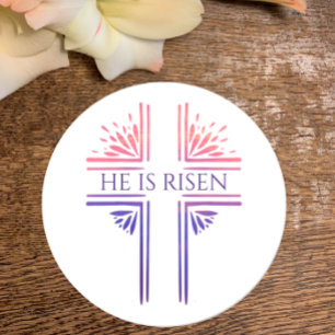 Er ist das Christliche Osteroriginal Kreuz. Runder Aufkleber