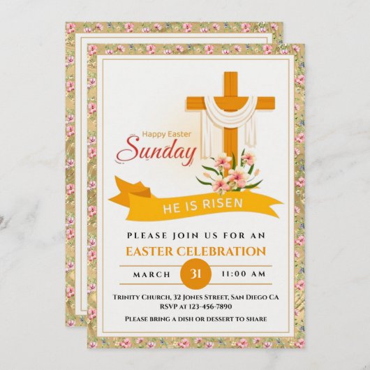 Er ist das Osterkreuz, Blume, das elegante Ostern Ankündigung (Vorne/Hinten)