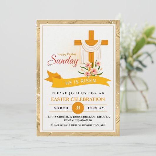 Er ist das Osterkreuz, Blume, das elegante Ostern Ankündigung (Stehend Vorderseite)