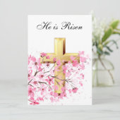 Er ist das Risserfarbene Osterrosa Blossom Cross Einladung (Stehend Vorderseite)