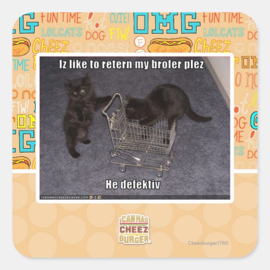 Er ist defekt quadratischer aufkleber (Vorderseite)