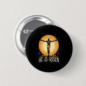 Er ist der religiöse Ostern Jesus Christlichen Men Button (Vorne & Hinten)