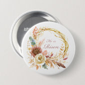 Er ist der Risen boho Blumenkranz Oster Button (Vorne & Hinten)