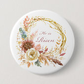 Er ist der Risen boho Blumenkranz Oster Button (Vorderseite)