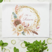 Er ist der Risen boho Blumenkranz Oster Geschirrtuch (Gefaltet)