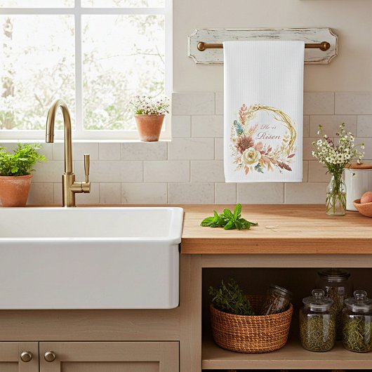 Er ist der Risen boho Blumenkranz Oster Geschirrtuch