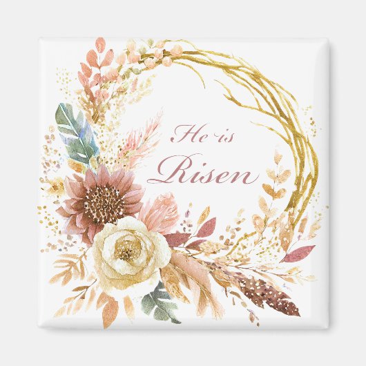 Er ist der Risen boho Blumenkranz Oster Magnet (Vorne)