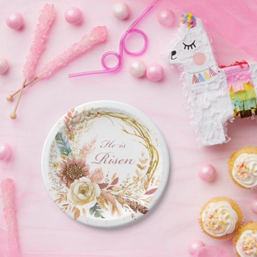 Er ist der Risen boho Blumenkranz Oster Pappteller (Party)