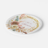 Er ist der Risen boho Blumenkranz Oster Pappteller (Schrägansicht)