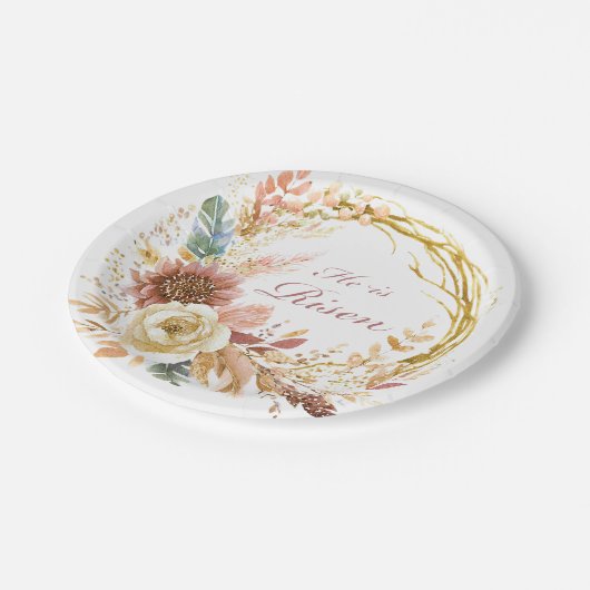 Er ist der Risen boho Blumenkranz Oster Pappteller (Schrägansicht)