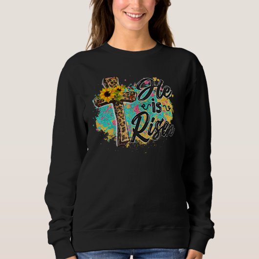 Er ist der Risen Leopard Regenbogen Christlich Jes Sweatshirt (Vorderseite)