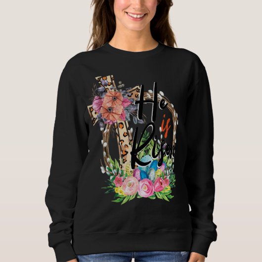 Er ist der Risen Leopard Regenbogen Christlich Jes Sweatshirt (Vorderseite)