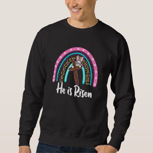 Er ist der Risen Leopard Regenbogen Christlich Jes Sweatshirt (Vorderseite)