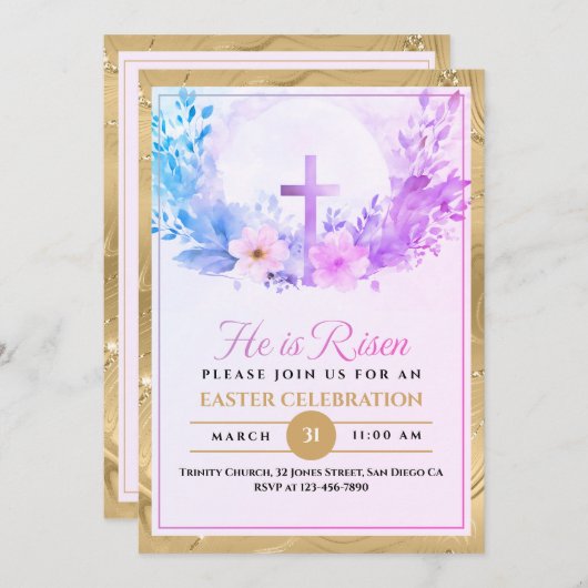 Er ist die Blume der Osterwasserfarbe, religiös Ankündigung (Vorne/Hinten)