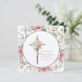 Er ist die Floralkreuzkarte Einladung (Stehend Vorderseite)