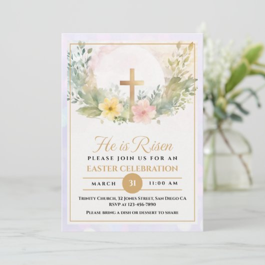 Er ist die religiöse Osterwasserfarbe Floral Ankündigung (Stehend Vorderseite)