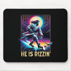 Er ist ein Christian-Eishockey-Liebhaber-Jesus-Mem Mousepad