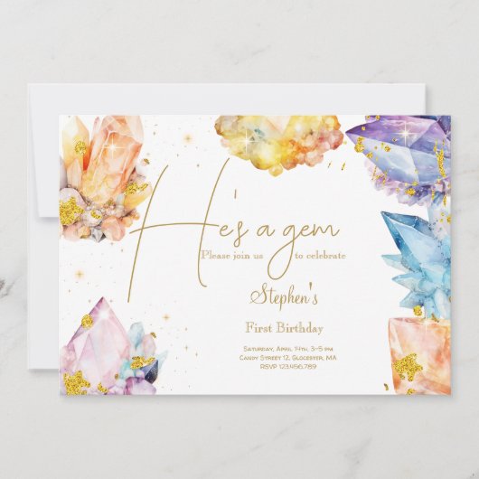 Er ist ein Gem Birthday Crystals Boy's Aquarell Einladung (Vorderseite)