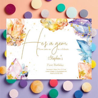Er ist ein Gem Birthday Crystals Boy's Aquarell Einladung