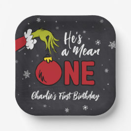 Er ist ein Gemeiner | Grinch Chalkboard Geburtstag Pappteller