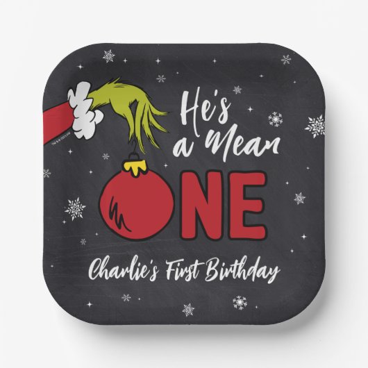 Er ist ein Gemeiner | Grinch Chalkboard Geburtstag Pappteller (Vorderseite)