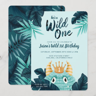 Er ist ein Wild One Blue Monster & Tropical Jungle Einladung