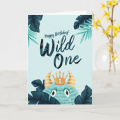 Er ist ein Wild One Blue Monster & Tropical Jungle Karte (Gelbe Blume)