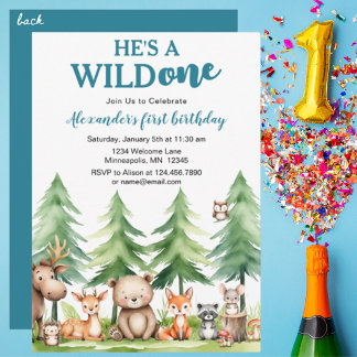 Er ist ein Wildtier - Waldtiere 1. Geburtstag Einladung